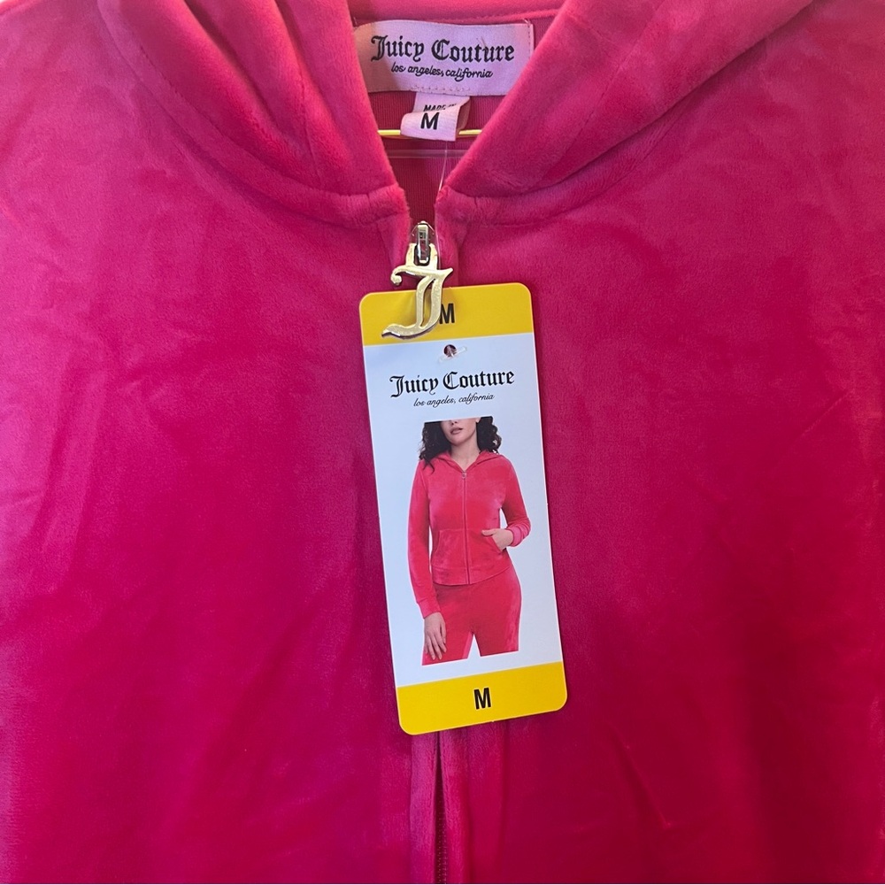 Juicy‎ Couture Velour Zip Hoodie Pink Rhinestone Logo NWT Size M - Picture 9 of 10